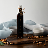 HANEGA BLACK 10-Year aged vinegar (showing bojagi and ingredients)